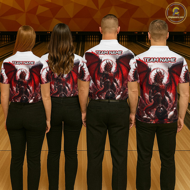 Custom Red Dragon Bowling Shirt for Men Bowling Team Jersey Polo & 1/4 Zip QZT1215