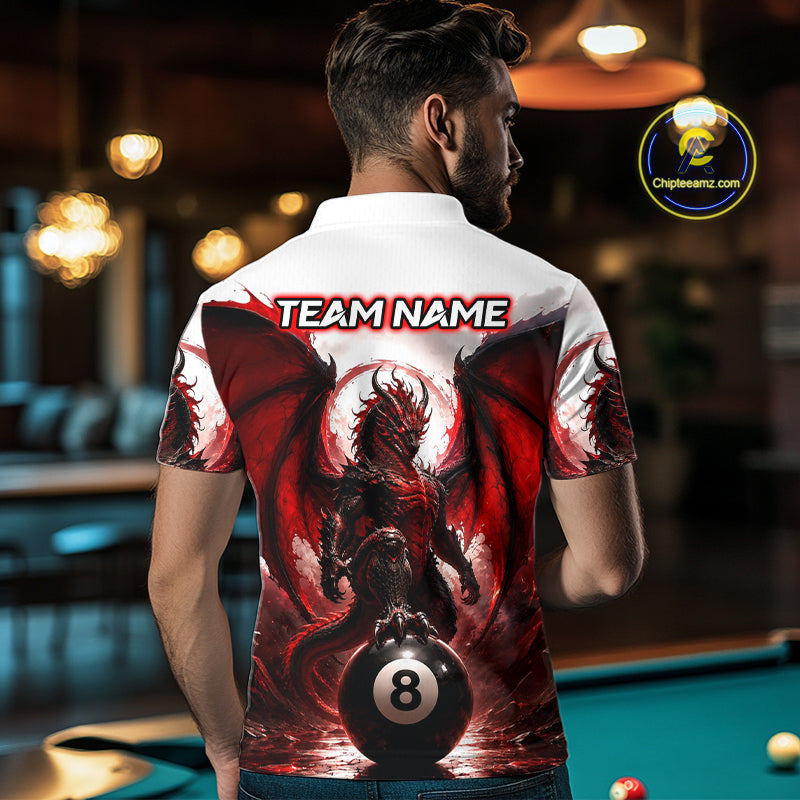 Custom Red & White Dragon Billiard Shirt 8 Ball Pool Team Jersey for Men Polo & 1/4 Zip BHT109