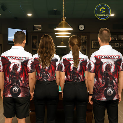 Custom Red & White Dragon Billiard Shirt 8 Ball Pool Team Jersey for Men Polo & 1/4 Zip BHT109