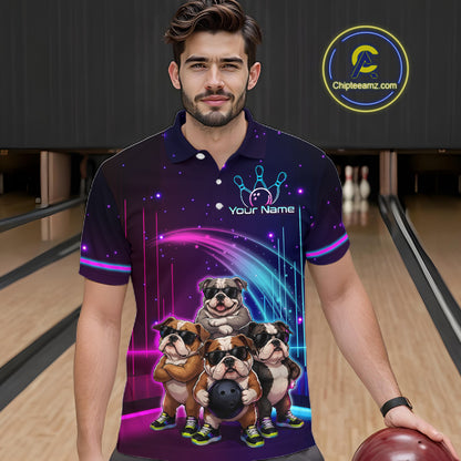 Custom Team Funny Bulldog Bowling Shirt for Men Neon Bowling Jersey Polo & 1/4-Zip QZT1217