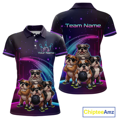 Custom Team Funny Bulldog Bowling Shirt for Women Neon Bowling Jersey Polo & 1/4-Zip QZT1217