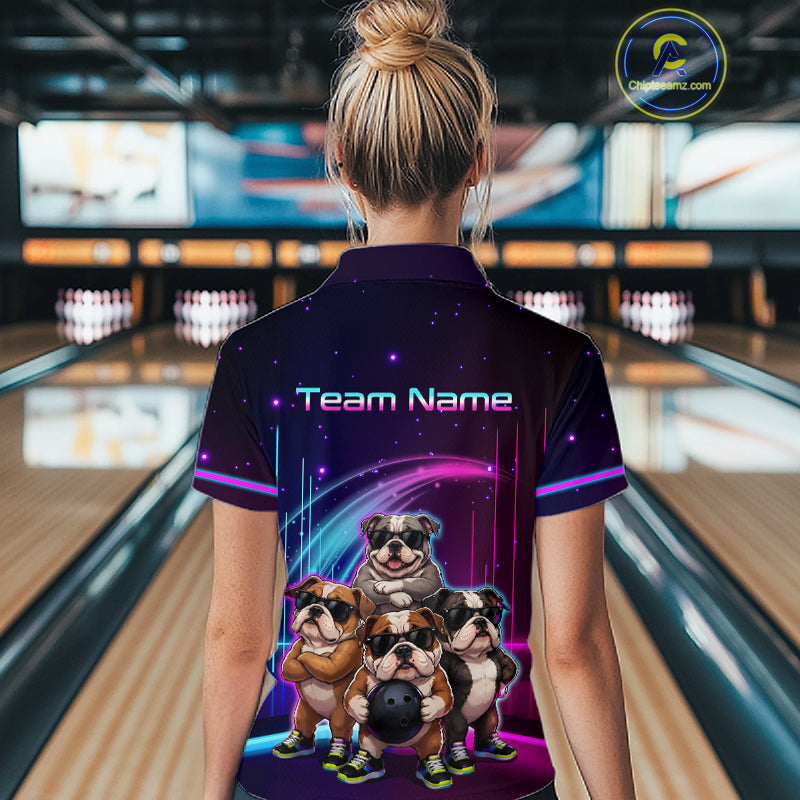 Custom Team Funny Bulldog Bowling Shirt for Women Neon Bowling Jersey Polo & 1/4-Zip QZT1217