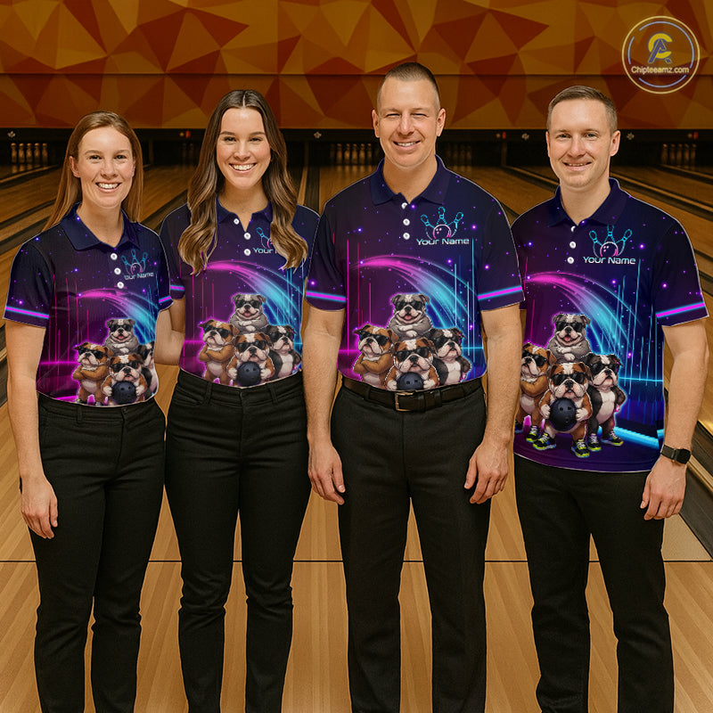 Custom Team Funny Bulldog Bowling Shirt for Women Neon Bowling Jersey Polo & 1/4-Zip QZT1217