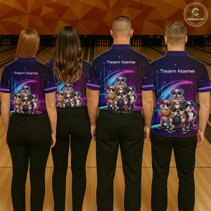 Custom Team Funny Bulldog Bowling Shirt for Women Neon Bowling Jersey Polo & 1/4-Zip QZT1217