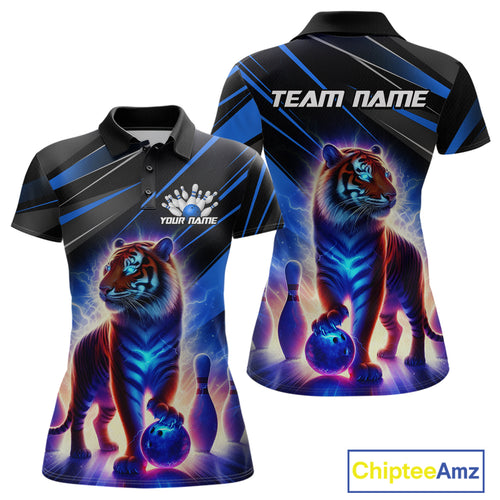 Blue Tiger Bowling Team Shirt Custom Bowling League Jersey for Women Bowling Outfit Polo & 1/4 Zip QZT773