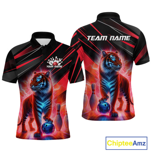 Red Tiger Bowling Team Shirt Custom Bowling League Jersey for Men Bowling Outfit Polo & 1/4 Zip QZT773