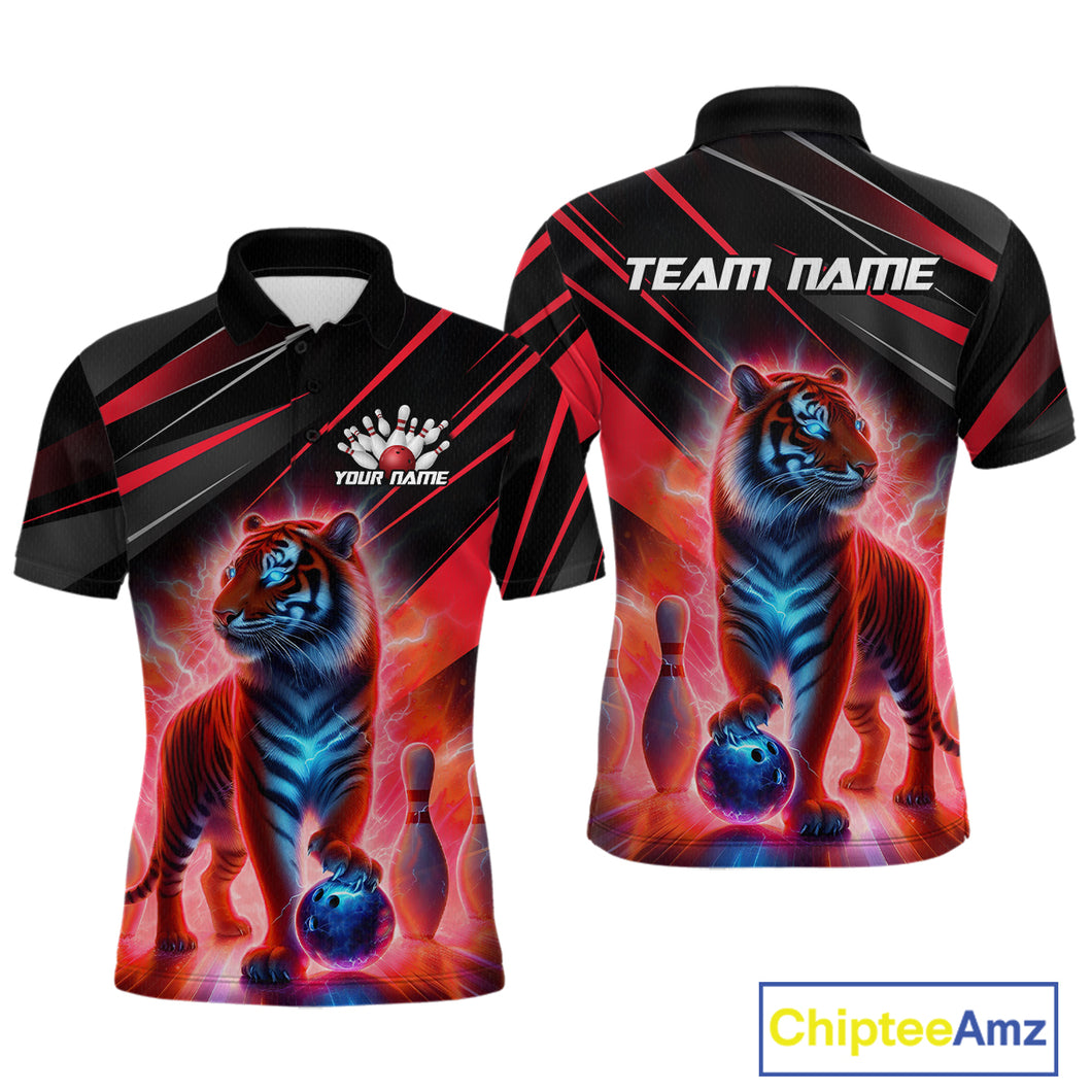 Red Tiger Bowling Team Shirt Custom Bowling League Jersey for Men Bowling Outfit Polo & 1/4 Zip QZT773