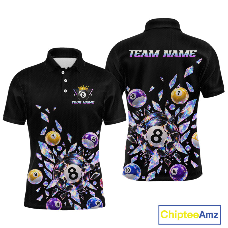 Custom Holographic Glass Break 8 Ball Billiard Shirts Team Pool Jersey for Men BHT129