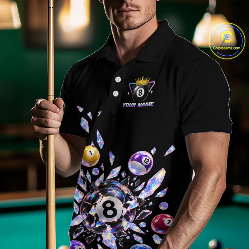 Custom Holographic Glass Break 8 Ball Billiard Shirts Team Pool Jersey for Men BHT129