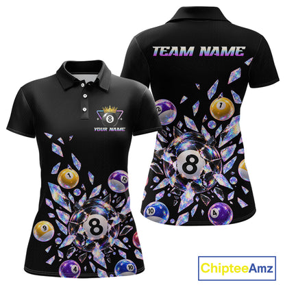 Custom Holographic Glass Break 8 Ball Billiard Shirts Team Pool Jersey for Women BHT129