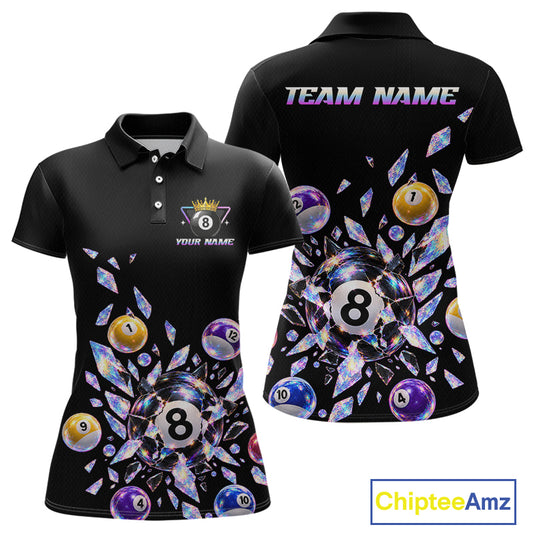 Custom Holographic Glass Break 8 Ball Billiard Shirts Team Pool Jersey for Women BHT129