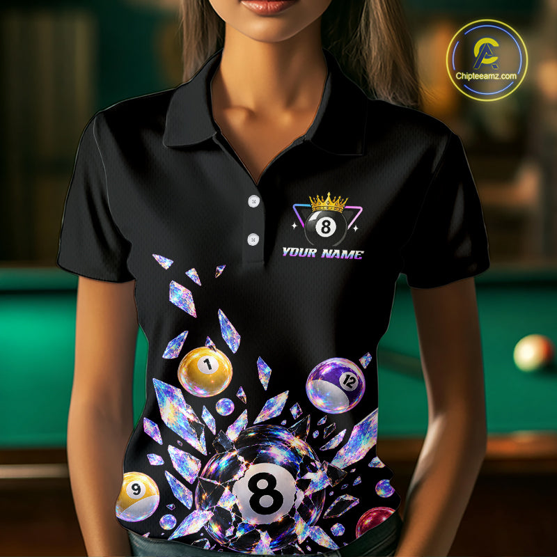 Custom Holographic Glass Break 8 Ball Billiard Shirts Team Pool Jersey for Women BHT129