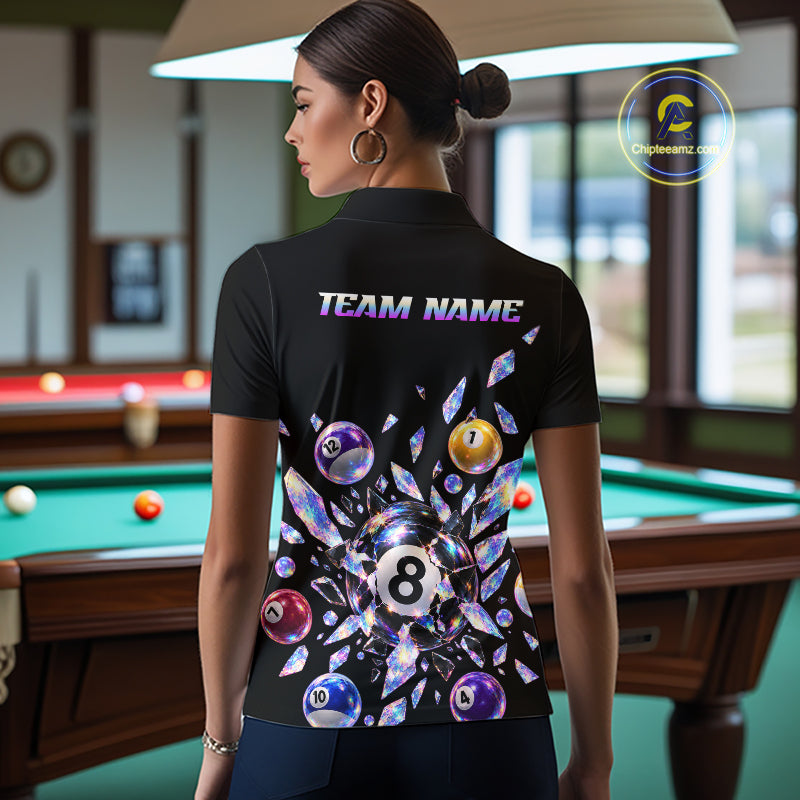 Custom Holographic Glass Break 8 Ball Billiard Shirts Team Pool Jersey for Women BHT129