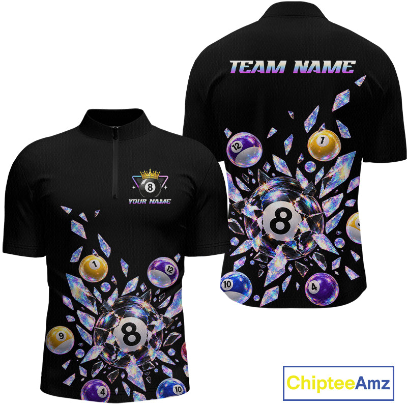 Custom Holographic Glass Break 8 Ball Billiard Shirts Team Pool Jersey for Men BHT129