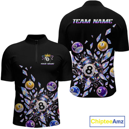 Custom Holographic Glass Break 8 Ball Billiard Shirts Team Pool Jersey for Men BHT129