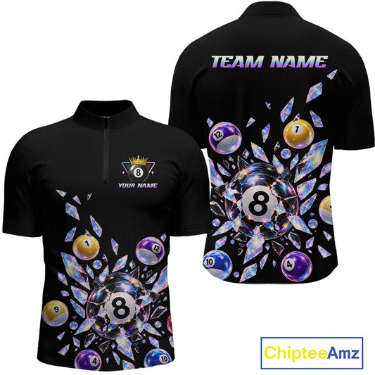 Custom Holographic Glass Break 8 Ball Billiard Shirts Team Pool Jersey for Men BHT129