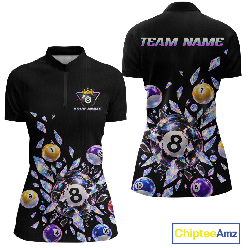 Custom Holographic Glass Break 8 Ball Billiard Shirts Team Pool Jersey for Women BHT129