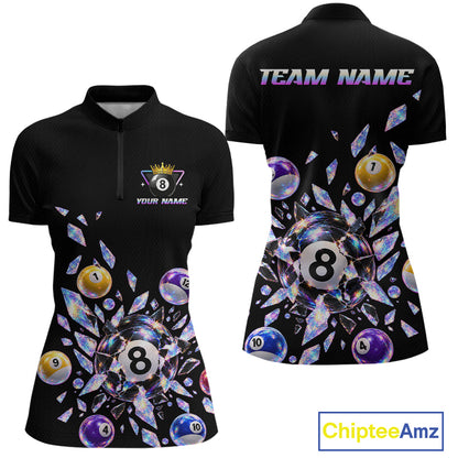 Custom Holographic Glass Break 8 Ball Billiard Shirts Team Pool Jersey for Women BHT129