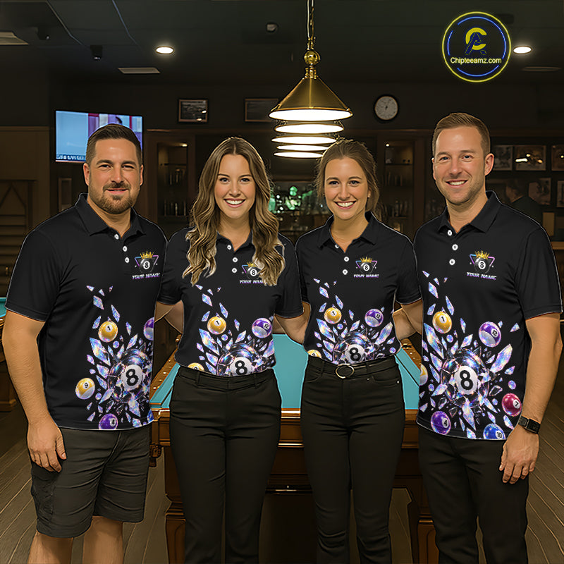 Custom Holographic Glass Break 8 Ball Billiard Shirts Team Pool Jersey for Men BHT129