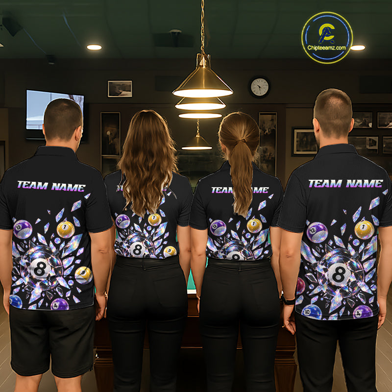 Custom Holographic Glass Break 8 Ball Billiard Shirts Team Pool Jersey for Men BHT129