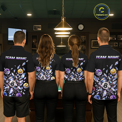 Custom Holographic Glass Break 8 Ball Billiard Shirts Team Pool Jersey for Men BHT129