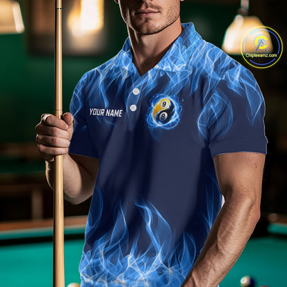 Custom Blue Flame Yin Yang 8 Ball and 9 Ball Billiard Team Shirts for Men Billiard League NNT351