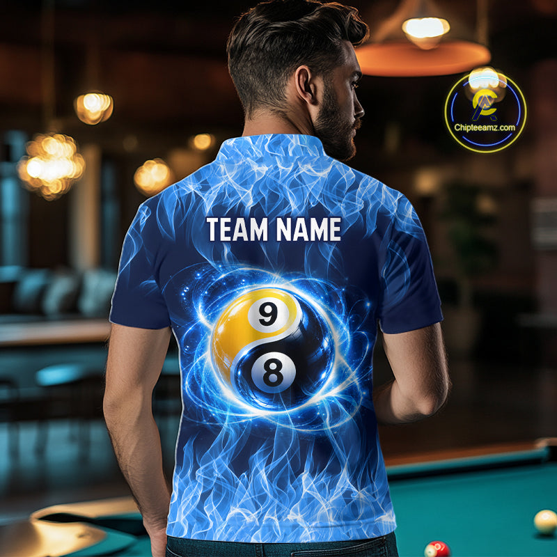 Custom Blue Flame Yin Yang 8 Ball and 9 Ball Billiard Team Shirts for Men Billiard League NNT351