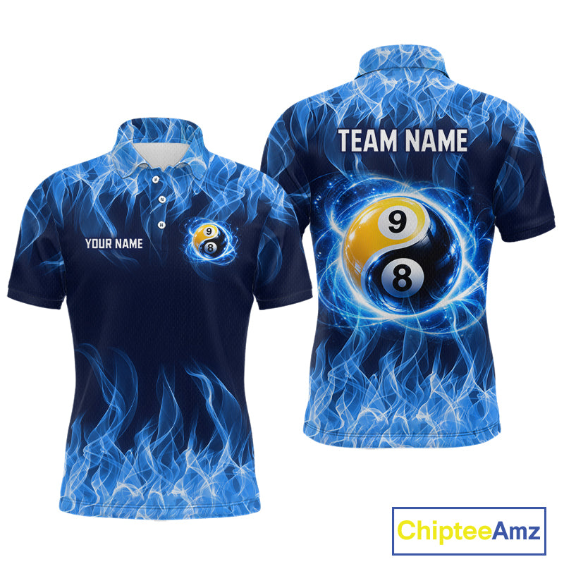 Custom Blue Flame Yin Yang 8 Ball and 9 Ball Billiard Team Shirts for Men Billiard League NNT351