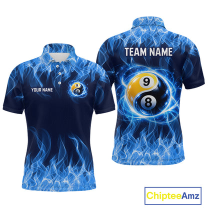 Custom Blue Flame Yin Yang 8 Ball and 9 Ball Billiard Team Shirts for Men Billiard League NNT351