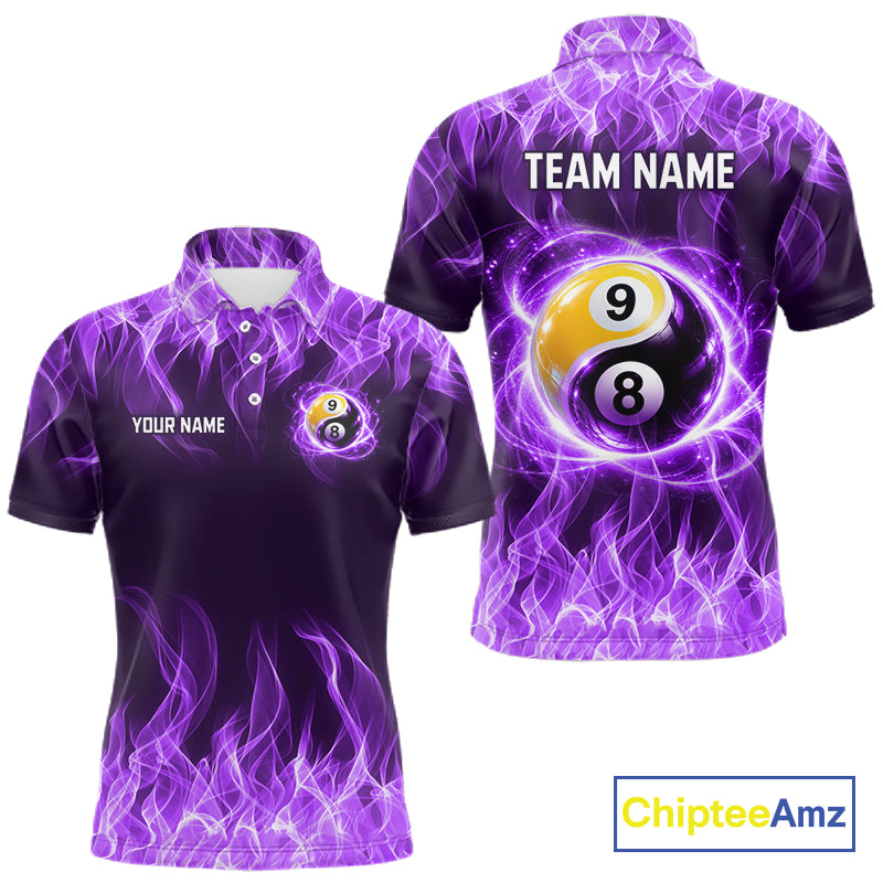 Custom Purple Flame Yin Yang 8 Ball and 9 Ball Billiard Team Shirts for Men Billiard League NNT351