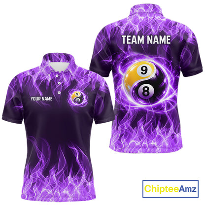 Custom Purple Flame Yin Yang 8 Ball and 9 Ball Billiard Team Shirts for Men Billiard League NNT351
