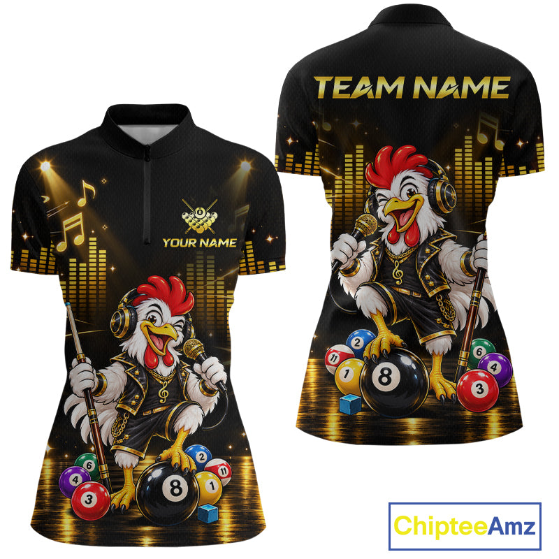 Custom Funny Chicken Billiard Shirt for Women Music Billiard Pool Jersey Polo & Quarter-Zip BHT147
