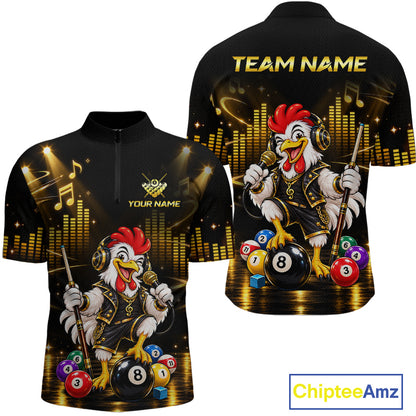 Custom Funny Chicken Billiard Shirt for Men Music Billiard Pool Jersey Polo & Quarter-Zip BHT147