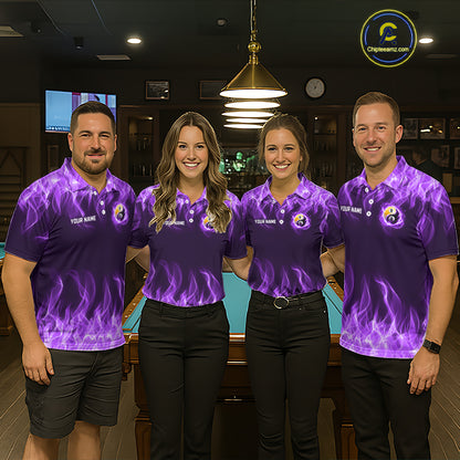 Custom Purple Flame Yin Yang 8 Ball and 9 Ball Billiard Team Shirts for Men Billiard League NNT351