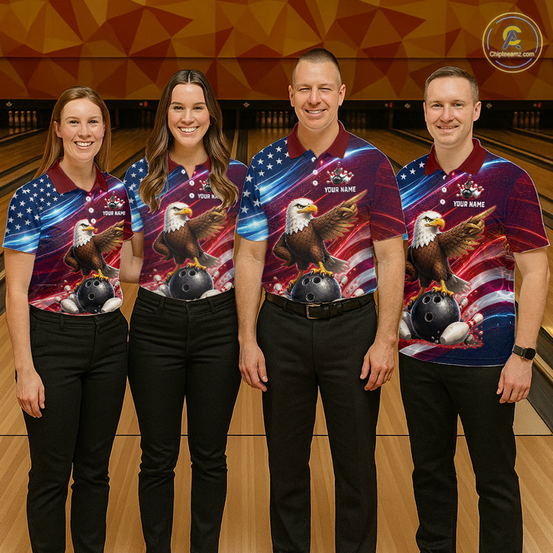 Custom American Flag Eagle Bowling Shirt for Men Patriotic Bowling Jersey Polo & Quarter-Zip QZT1030