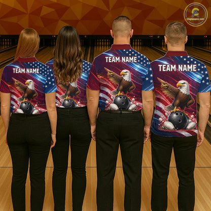 Custom American Flag Eagle Bowling Shirt for Men Patriotic Bowling Jersey Polo & Quarter-Zip QZT1030