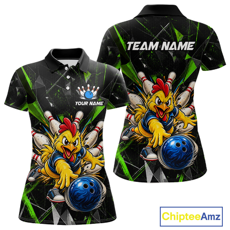 Custom Green Funny Chicken Bowling Team Shirt for Women Break Glass Bowling Jersey QZT1289