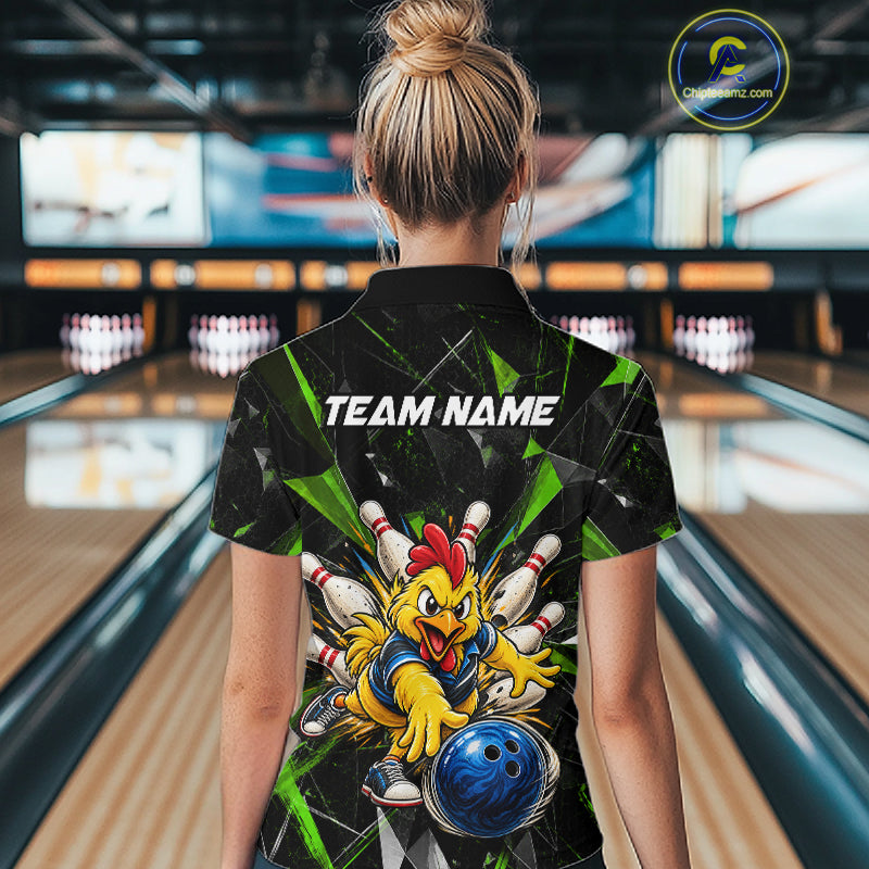 Custom Green Funny Chicken Bowling Team Shirt for Women Break Glass Bowling Jersey QZT1289