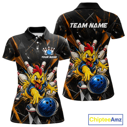 Custom Orange Funny Chicken Bowling Team Shirt for Women Break Glass Bowling Jersey QZT1289