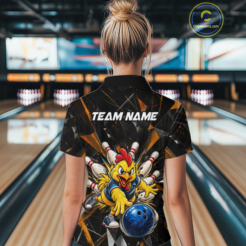 Custom Orange Funny Chicken Bowling Team Shirt for Women Break Glass Bowling Jersey QZT1289