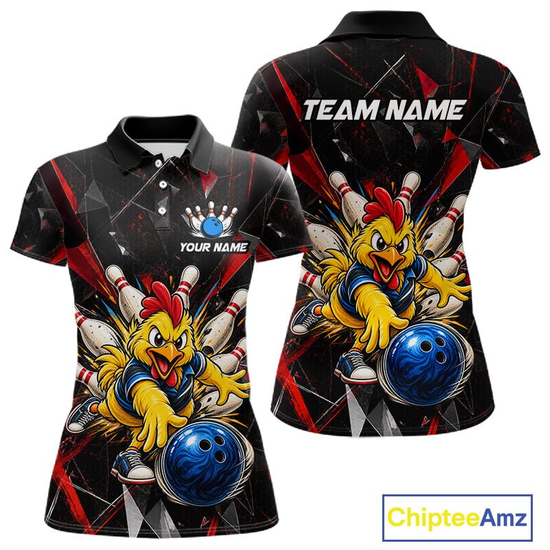 Custom Red Funny Chicken Bowling Team Shirt for Women Break Glass Bowling Jersey QZT1289