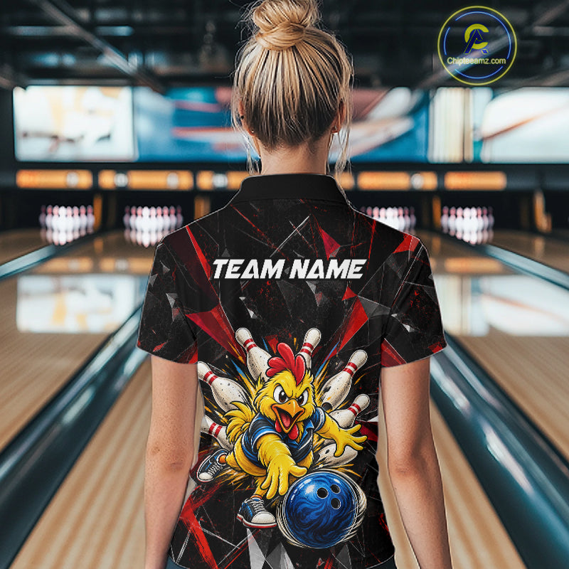 Custom Red Funny Chicken Bowling Team Shirt for Women Break Glass Bowling Jersey QZT1289