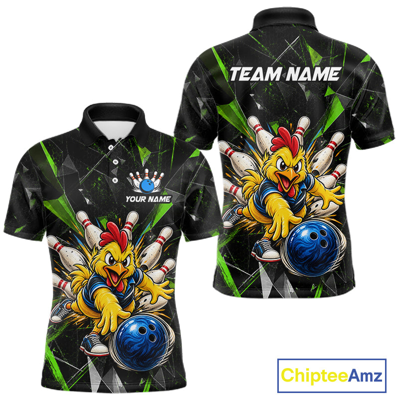 Custom Green Funny Chicken Bowling Team Shirt for Men Break Glass Bowling Jersey QZT1289