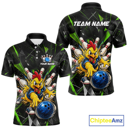 Custom Green Funny Chicken Bowling Team Shirt for Men Break Glass Bowling Jersey QZT1289