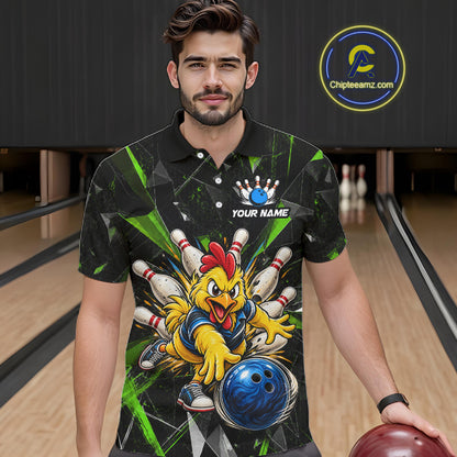 Custom Green Funny Chicken Bowling Team Shirt for Men Break Glass Bowling Jersey QZT1289