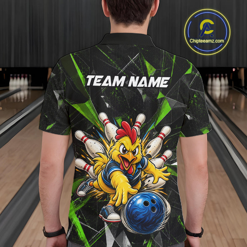 Custom Green Funny Chicken Bowling Team Shirt for Men Break Glass Bowling Jersey QZT1289