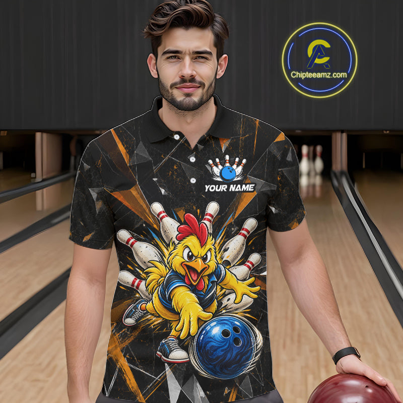 Custom Orange Funny Chicken Bowling Team Shirt for Men Break Glass Bowling Jersey QZT1289