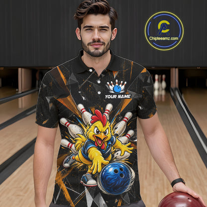 Custom Orange Funny Chicken Bowling Team Shirt for Men Break Glass Bowling Jersey QZT1289