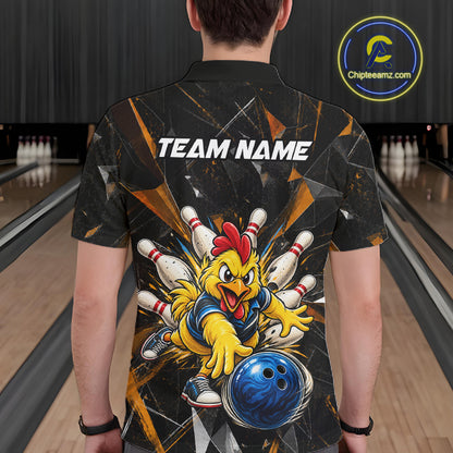 Custom Orange Funny Chicken Bowling Team Shirt for Men Break Glass Bowling Jersey QZT1289