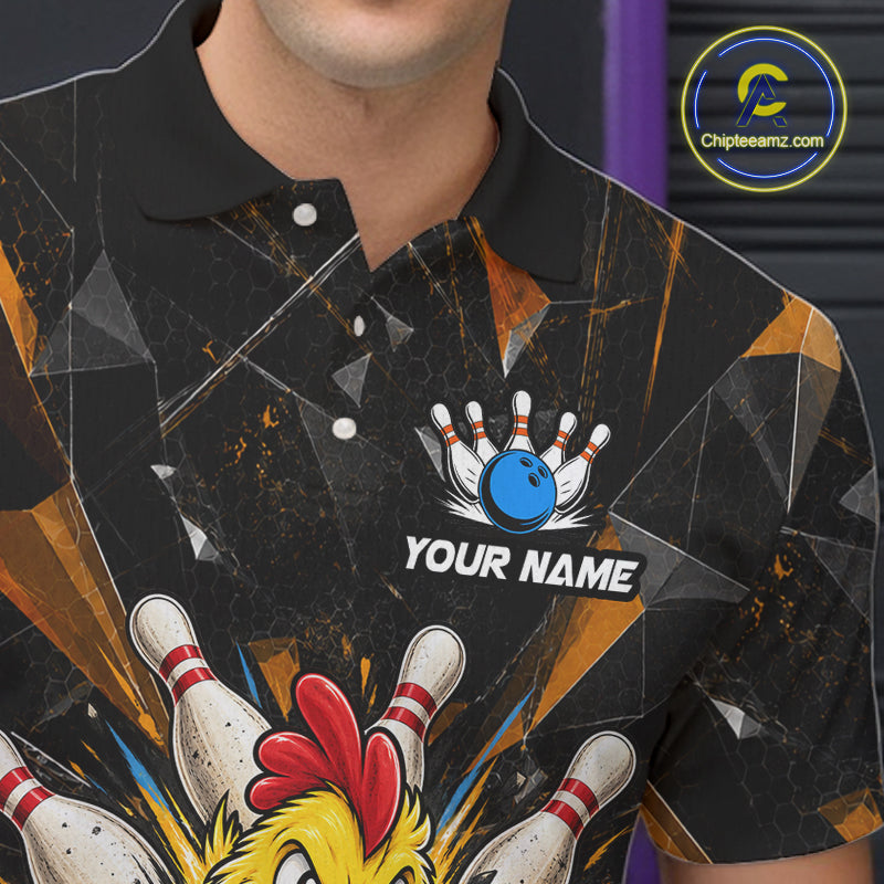 Custom Orange Funny Chicken Bowling Team Shirt for Men Break Glass Bowling Jersey QZT1289
